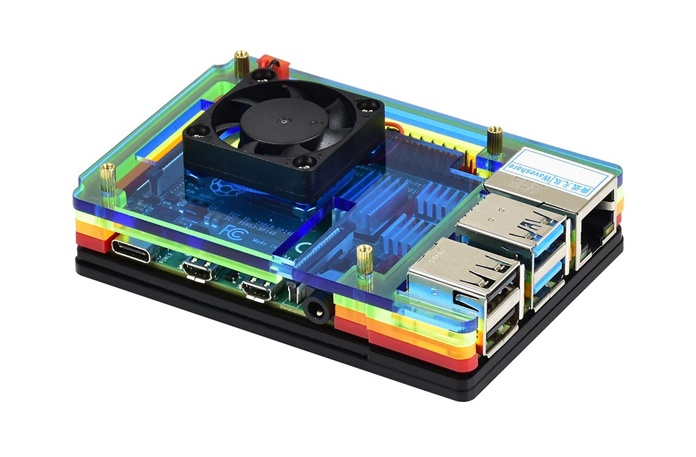 Waveshare PI4-CASE-A for Raspberry Pi 4th Generation B Acrylic Case Rainbow Shell with Cooling Fan