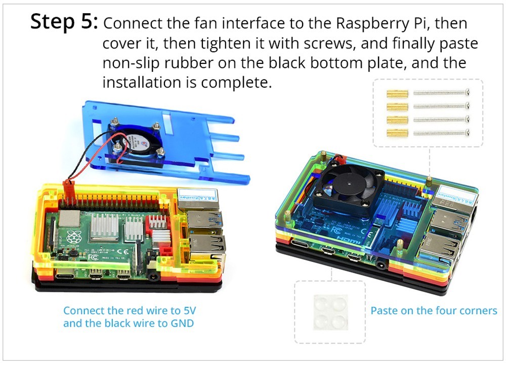 Waveshare PI4-CASE-A for Raspberry Pi 4th Generation B Acrylic Case Rainbow Shell with Cooling Fan