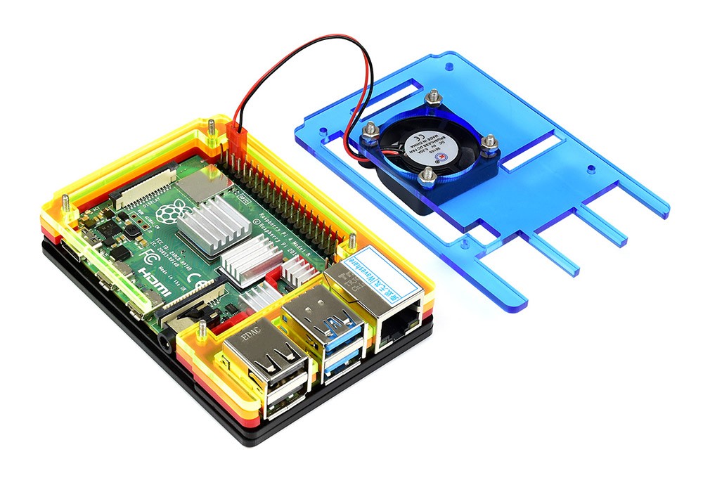 Waveshare PI4-CASE-A for Raspberry Pi 4th Generation B Acrylic Case Rainbow Shell with Cooling Fan