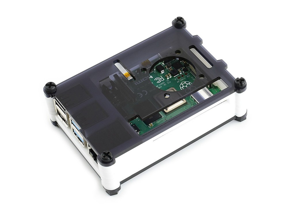 Waveshare PI4-CASE-B for Raspberry Pi 4th Generation B Acrylic Case with Cooling Fan Black and White