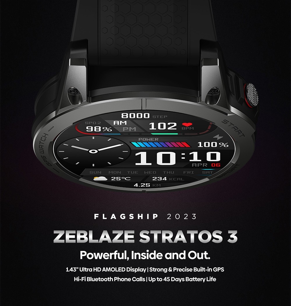Zeblaze Stratos 3 GPS Smartwatch Voice Calling, 1.43in AMOLED Screen, 24h Health Monitor, Bluetooth 5.3 - Orange