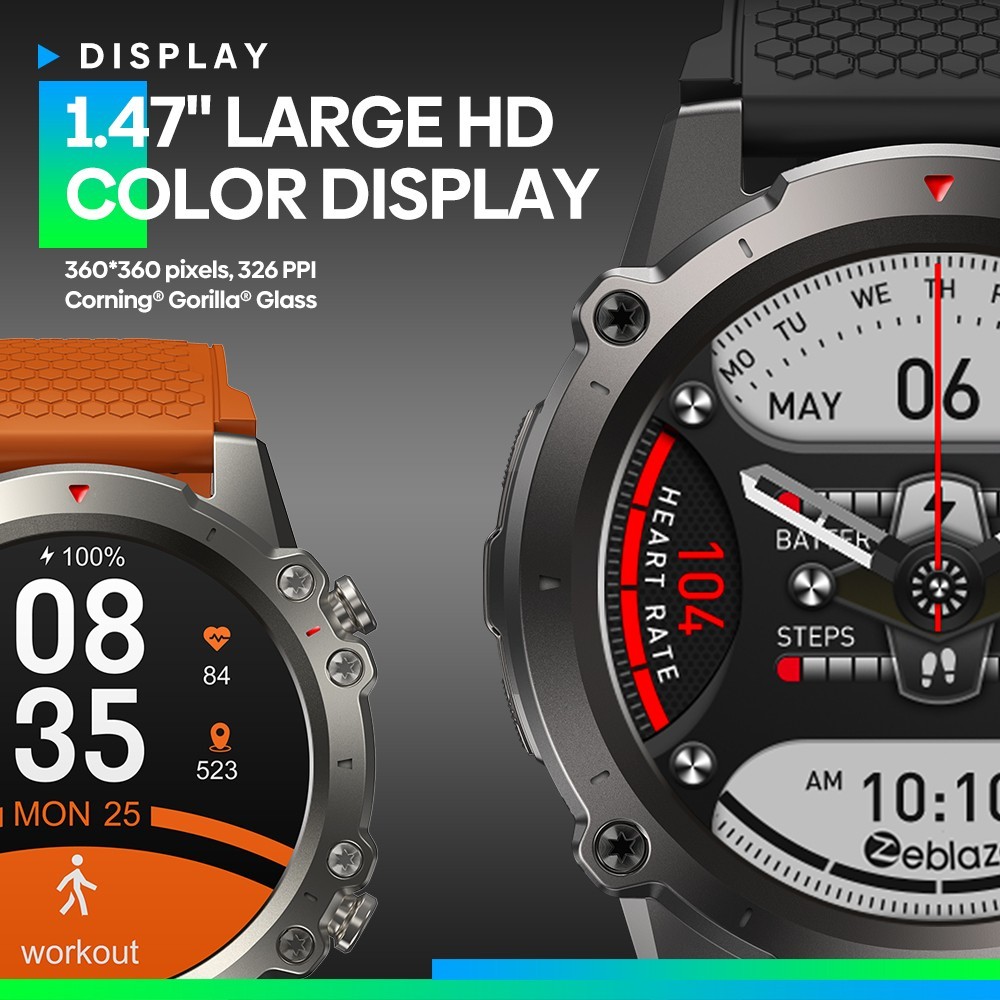 Zeblaze Vibe 7 Lite Smartwatch Voice Calling, 1.47in IPS Color Screen, 24h Health Monitor, Bluetooth 5.2 - Black