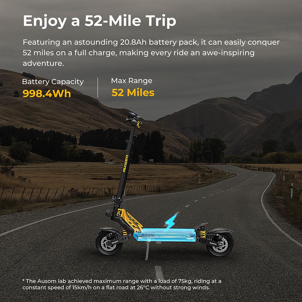 Ausom Leopard Off-Road Electric Scooter, 1000W Motor 34mph Max Speed 20.8Ah Battery 52 Miles Range, with LCD Display and Detachable Seat