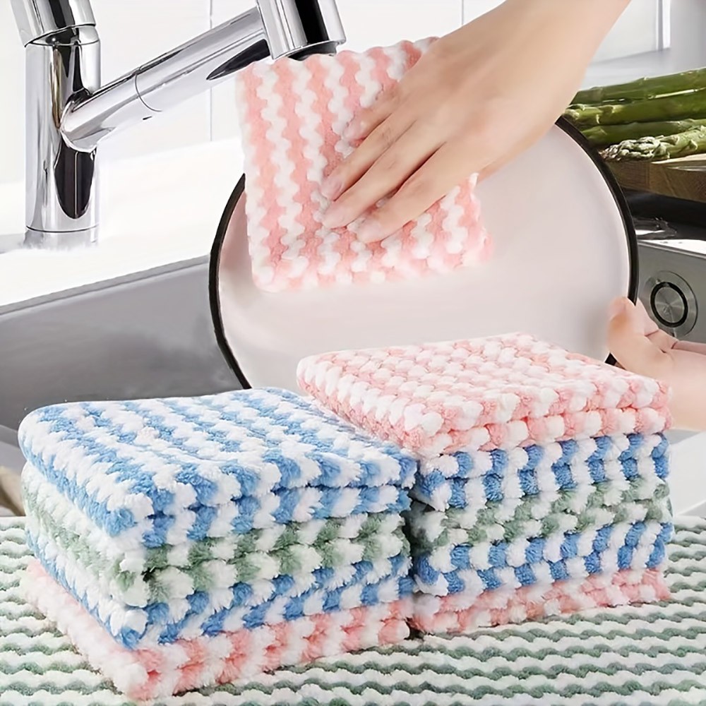 10pcs 22*22cm Kitchen Dishcloths, Super Absorbent, Non-stick Oil