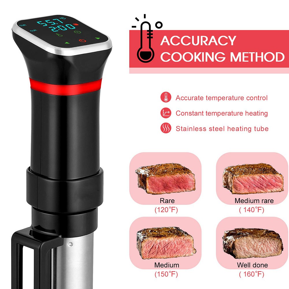 Sous Vide Cooker Machine, 1100W Vacuum Slow Cooker Heater, LED Touch Screen, 25-95 Celsius Temperature Range
