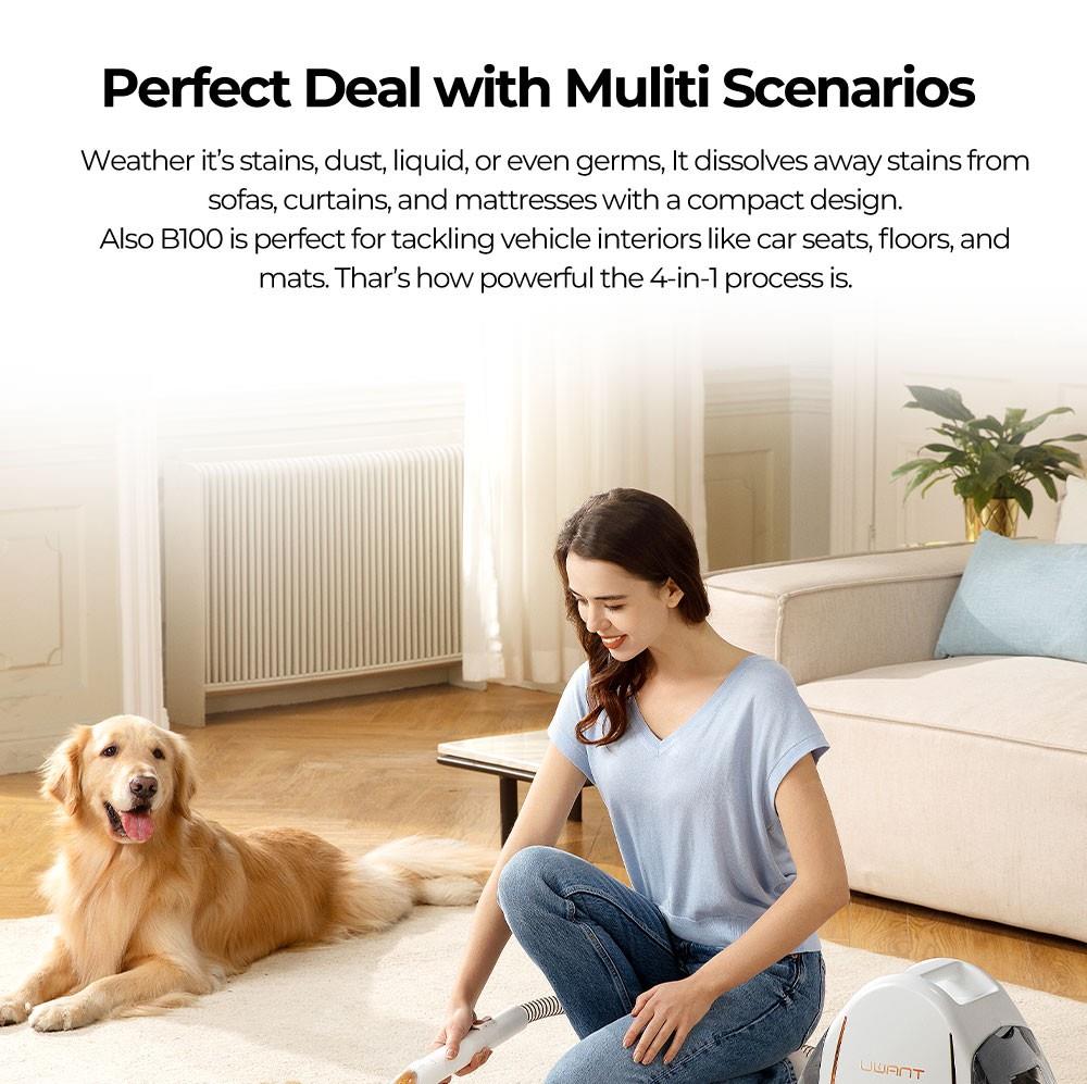 UWANT B100-S Multifunctional Cloth Cleaning Machine Vacuum Spot Cleaner Integration Washing Machine 12000Pa Suction 1800ML Water Tank Self-cleaning Low Noise for Carpet Sofa Curtain Mattress Upholstery - White