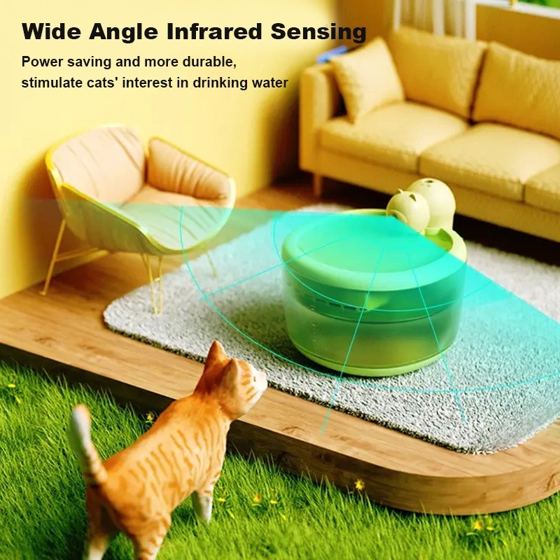 Fluffee Cute Bear Wireless Pet Fountain Water Dispenser, 2.2L Capacity, Low Noise, 2200mAh Battery - Green