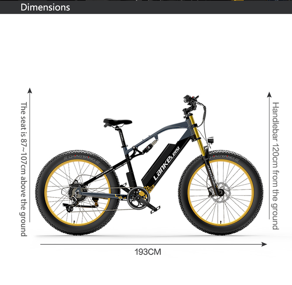 LANKELEISI RV700 Electric Bike 26*4.0 Inch Fat Tire 16Ah 48V 1000W 42Km/h Max Speed Max Load 150KG - Black Blue