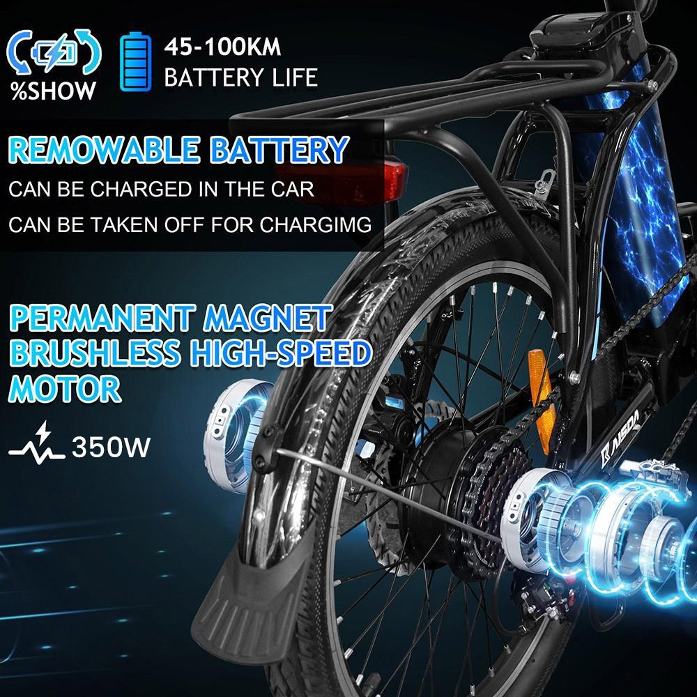 KAISDA K7 20*1.95 inch Tire Folding Electric Moped Bike Mountain Bicycle 350W Motor SHIMANO 21-Speed APP Control - Black