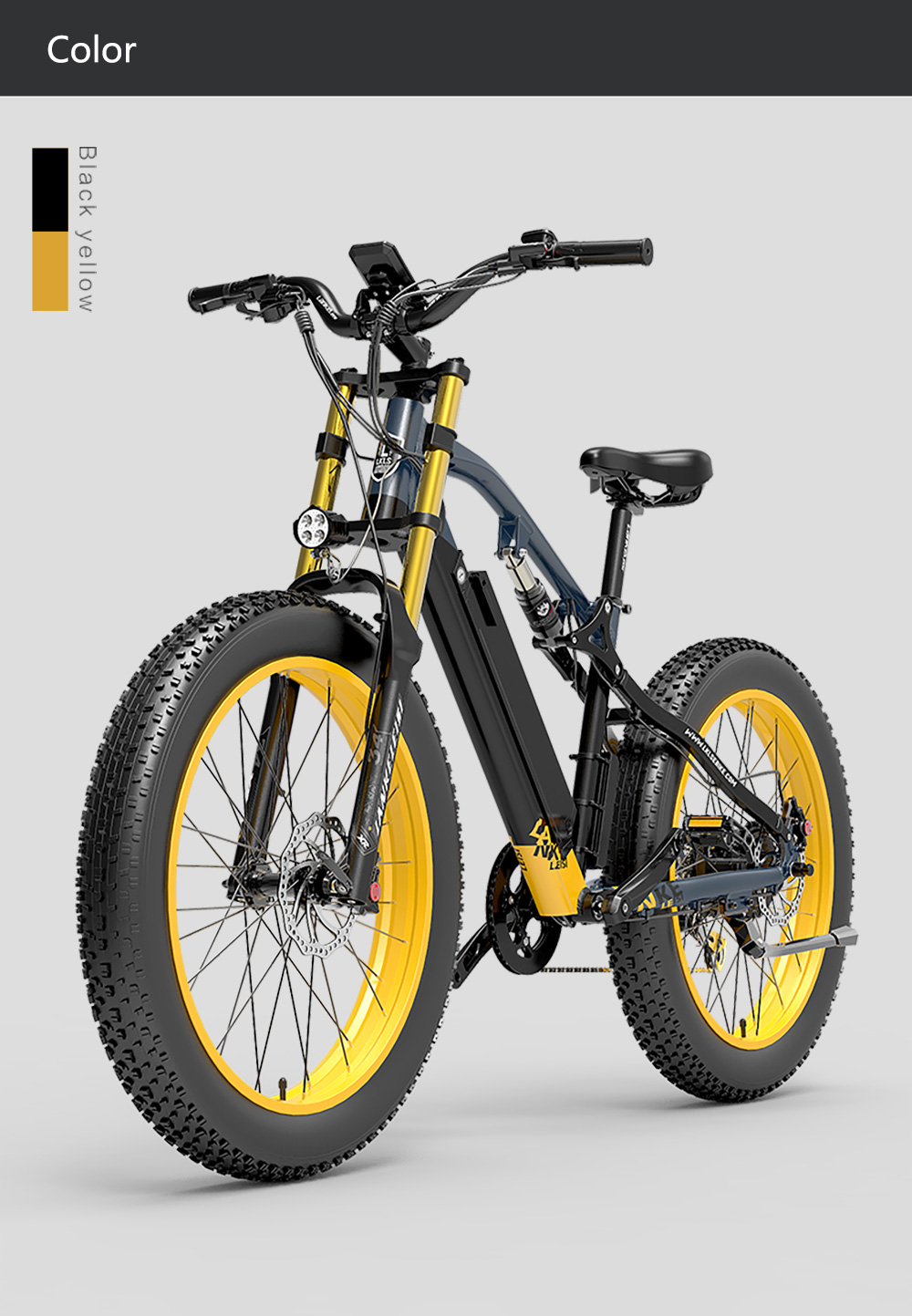 LANKELEISI RV700 Electric Bike 26*4.0 Inch Fat Tire 16Ah 48V 1000W 42Km/h Max Speed Max Load 150KG - Black Blue