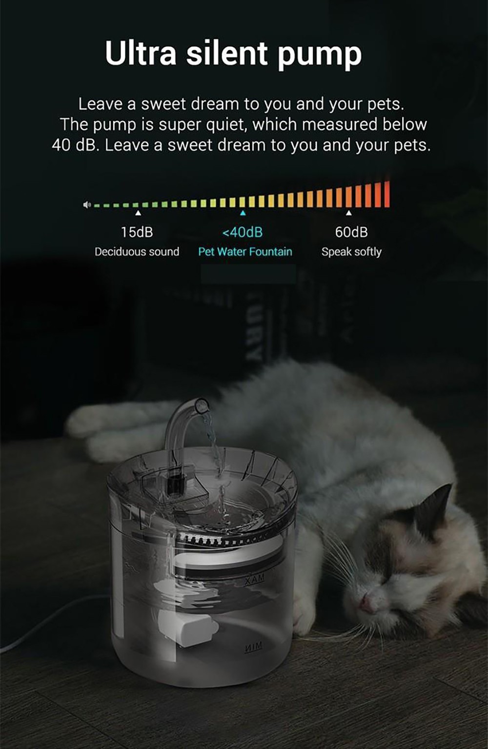 Fluffee Pet Water Fountain Smart Sensor Version, 2 Water Flow Modes, 2L Capacity, Low Noise, Faucet Shape - EU Plug