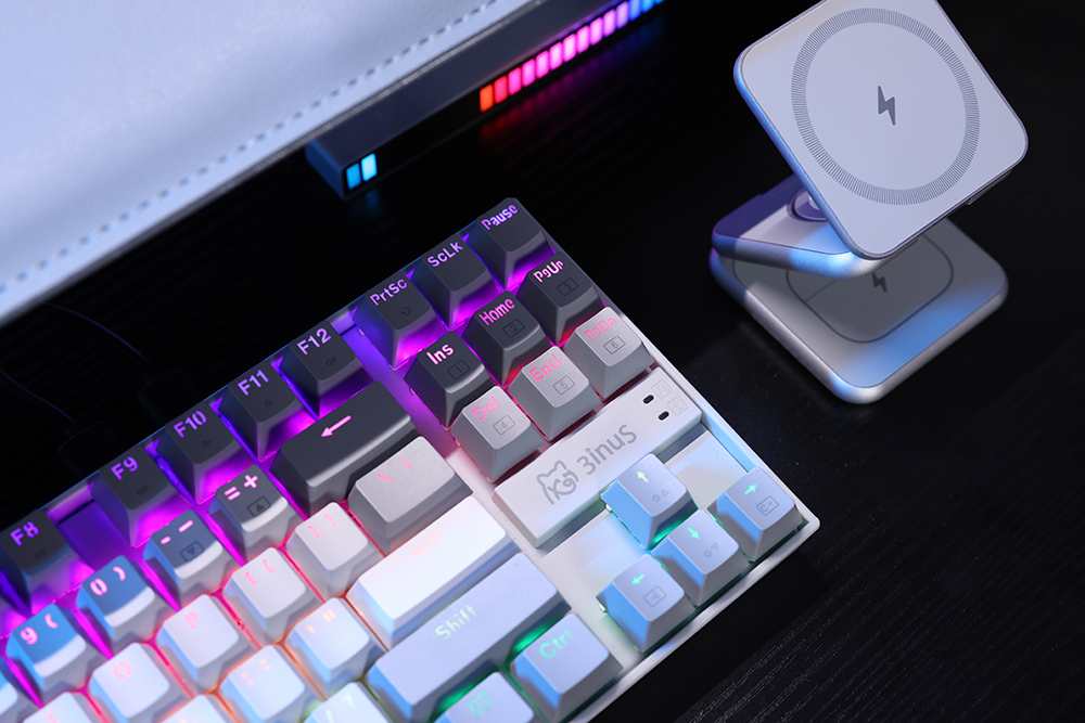 3inuS 87-Key 5-in-1 Mechanical Keyboard Hub Dual USB-C Cable Hot-Swappable - Blue Switches