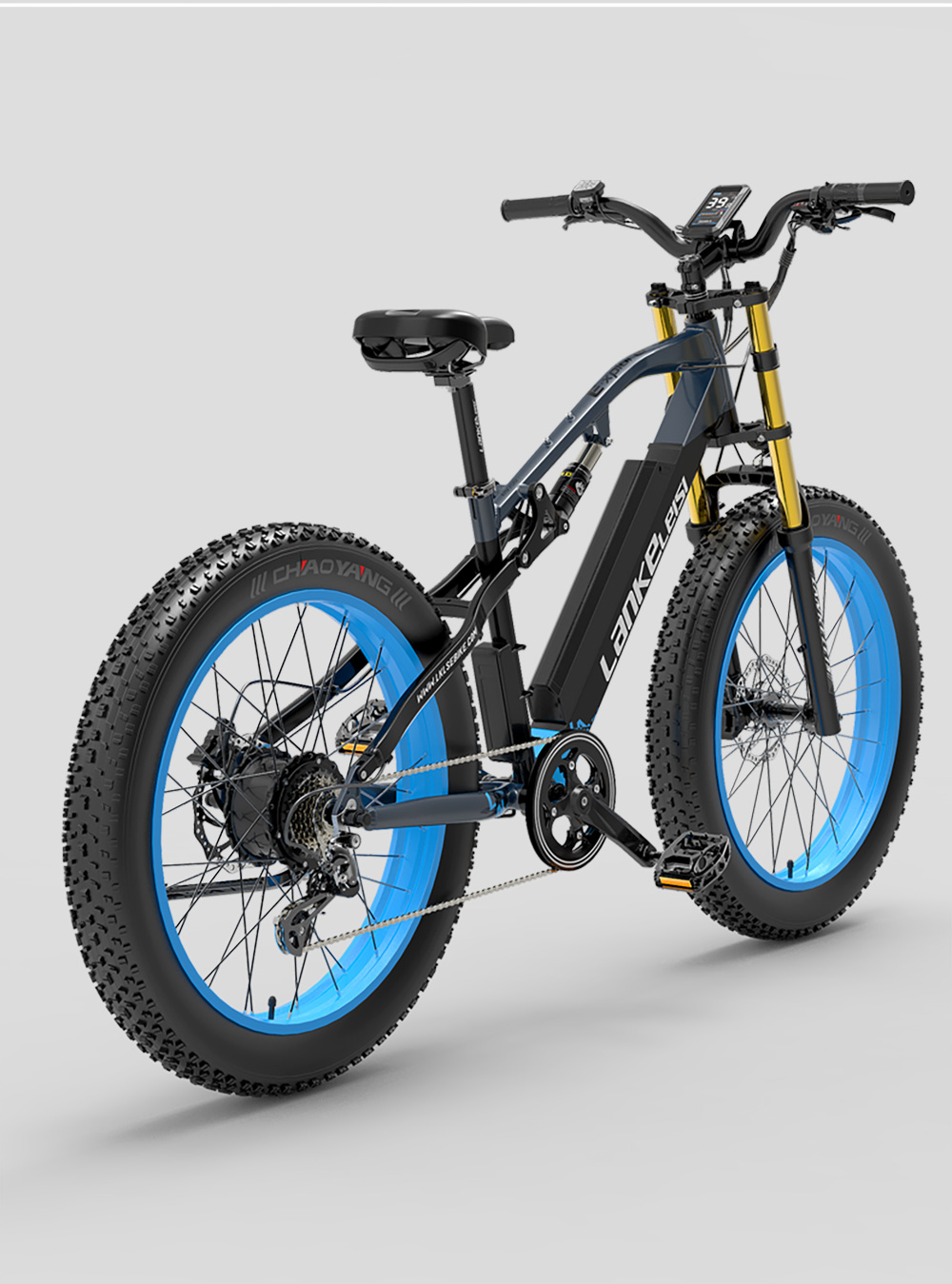 LANKELEISI RV700 Electric Bike 26*4.0 Inch Fat Tire 16Ah 48V 1000W 42Km/h Max Speed Max Load 150KG - Black Blue