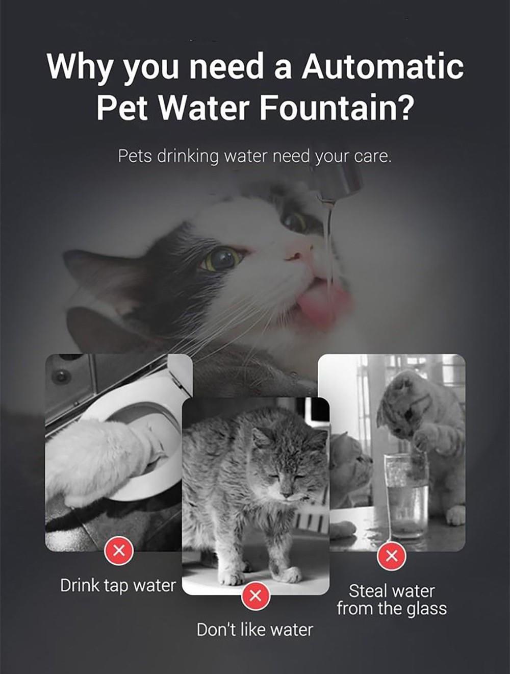 Fluffee Pet Water Fountain Smart Sensor Version, 2 Water Flow Modes, 2L Capacity, Low Noise, Faucet Shape - EU Plug