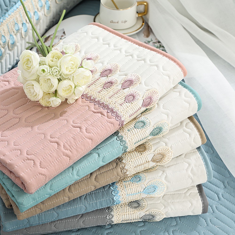 90-70cm Feather Embroidery Quilted Couch Cover - Pink