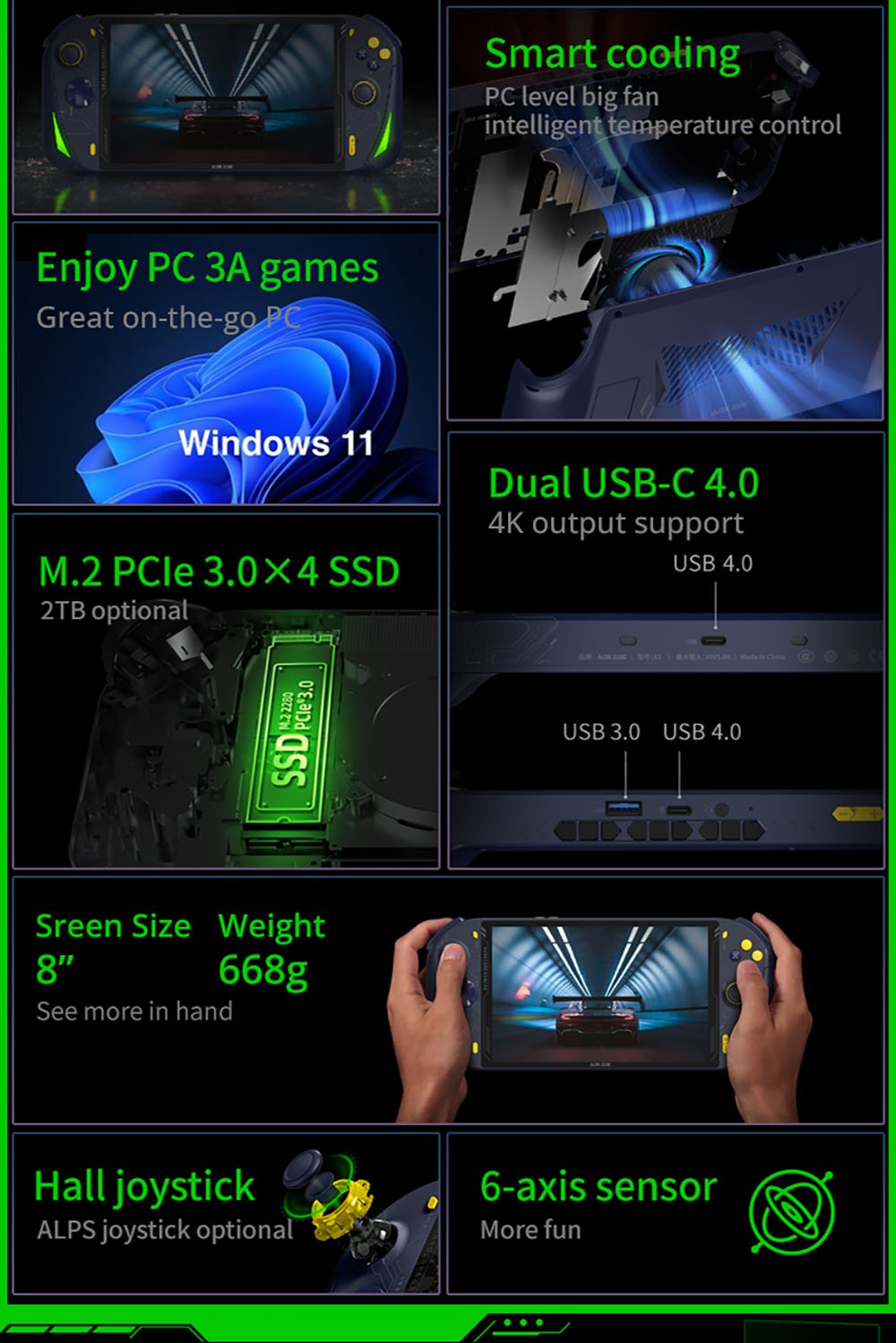 AOKZOE A1 Video Game Console Laptop, AMD Ryzen 76800U, 16GB LPDDR5 512GB SSD, Pre Installed Windows 11, Cooling System
