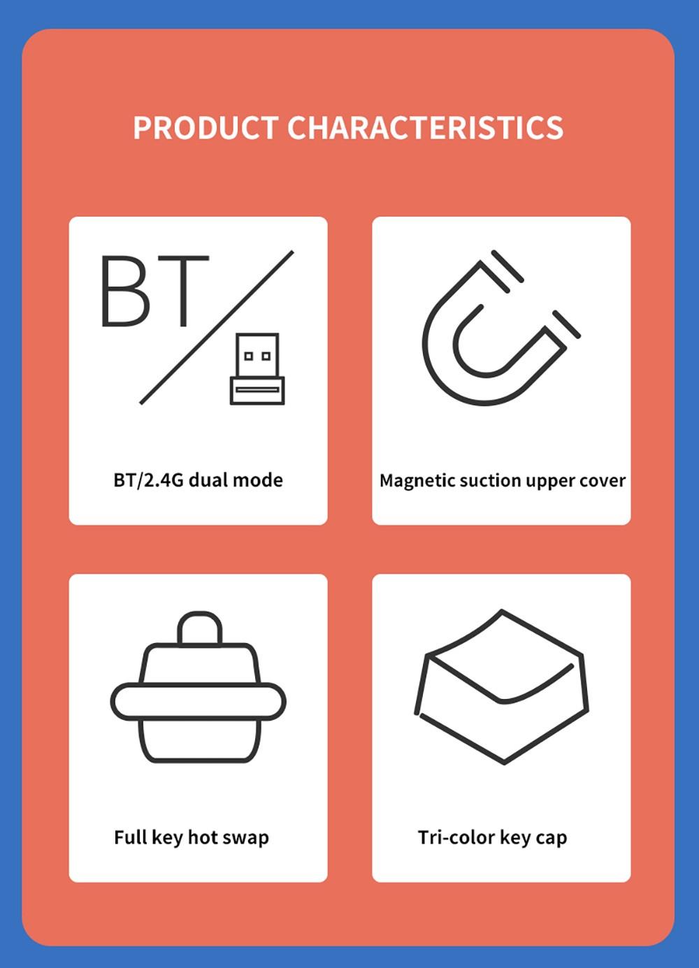 Ajazz AK871 87 Keys Wireless Dual-mode Mechanical Keyboard - Blue Switch