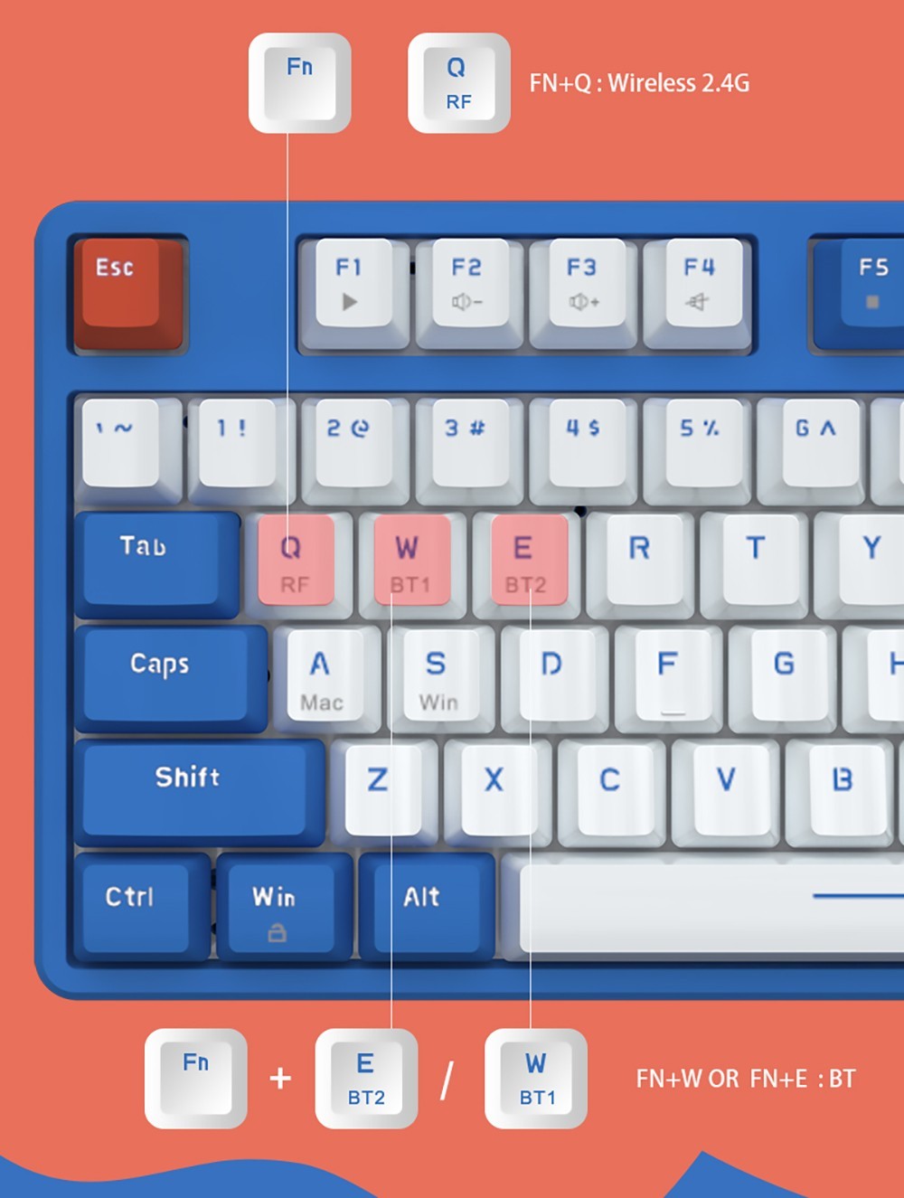 Ajazz AK871 87 Keys Wireless Dual-mode TKL Mechanical Keyboard - Blue Switch