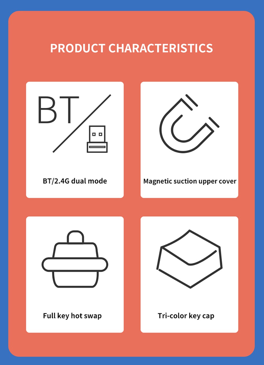 Ajazz AK871 87 Keys Wireless Dual-mode TKL Mechanical Keyboard - Blue Switch