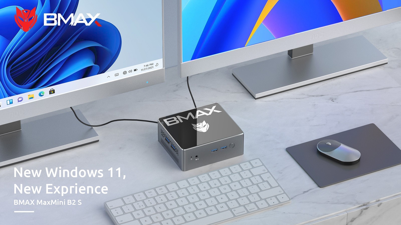 BMAX B2S Mini PC, Intel Celeron N4020 Processor, 6GB DDR4 128GB eMMC, Windows 11 Pro, 2.4G & 5G WiFi