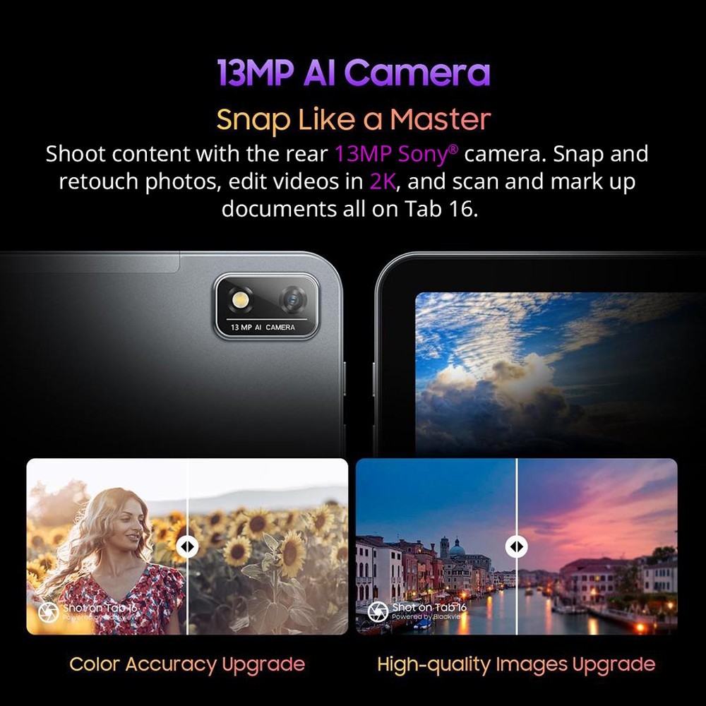 Blackview Tab 16 4G Tablet 11in 2K Full IPS Screen Unisoc T616 8GB RAM 256GB ROM Android 12 7680mAh Battery - Blue