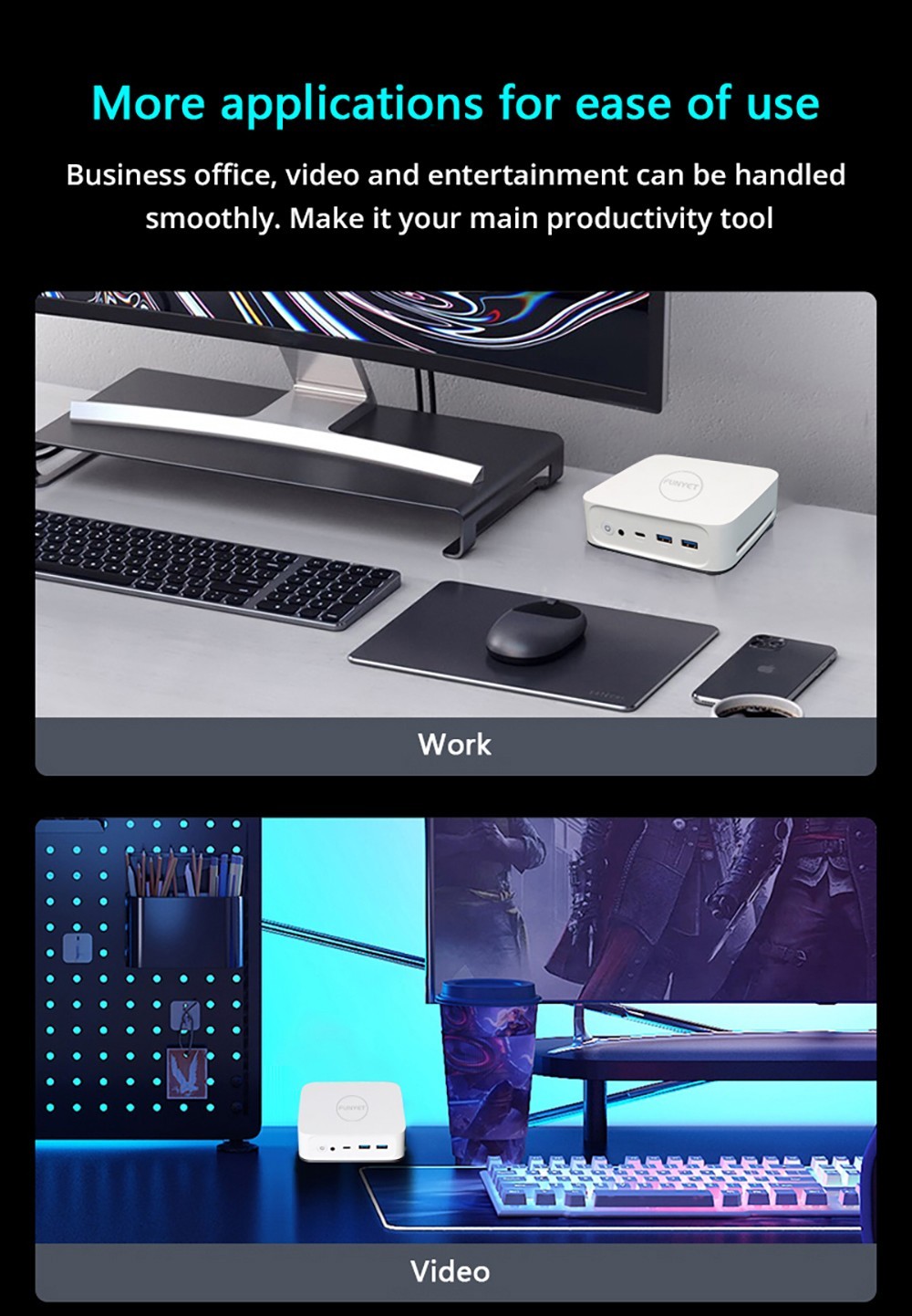 Funyet FY3 Mini PC Intel Alder Lake N95 TDP15W, 16GB RAM 512GB ROM, Windows 11 Pro, WiFi 6, 1000Mbps LAN