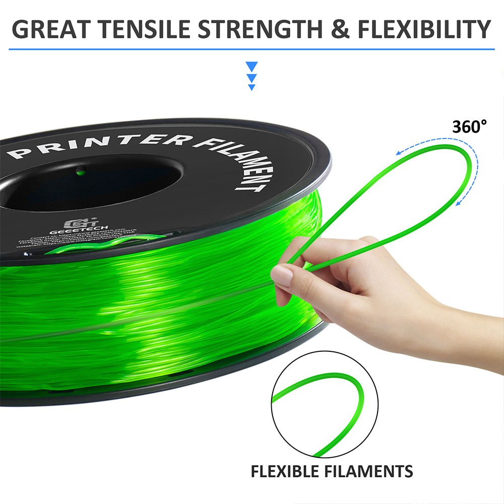 Geeetech TPU Filament for 3D Printer, 1.75mm Dimensional Accuracy +/- 0.03mm 1kg Spool (2.2 lbs) - Green