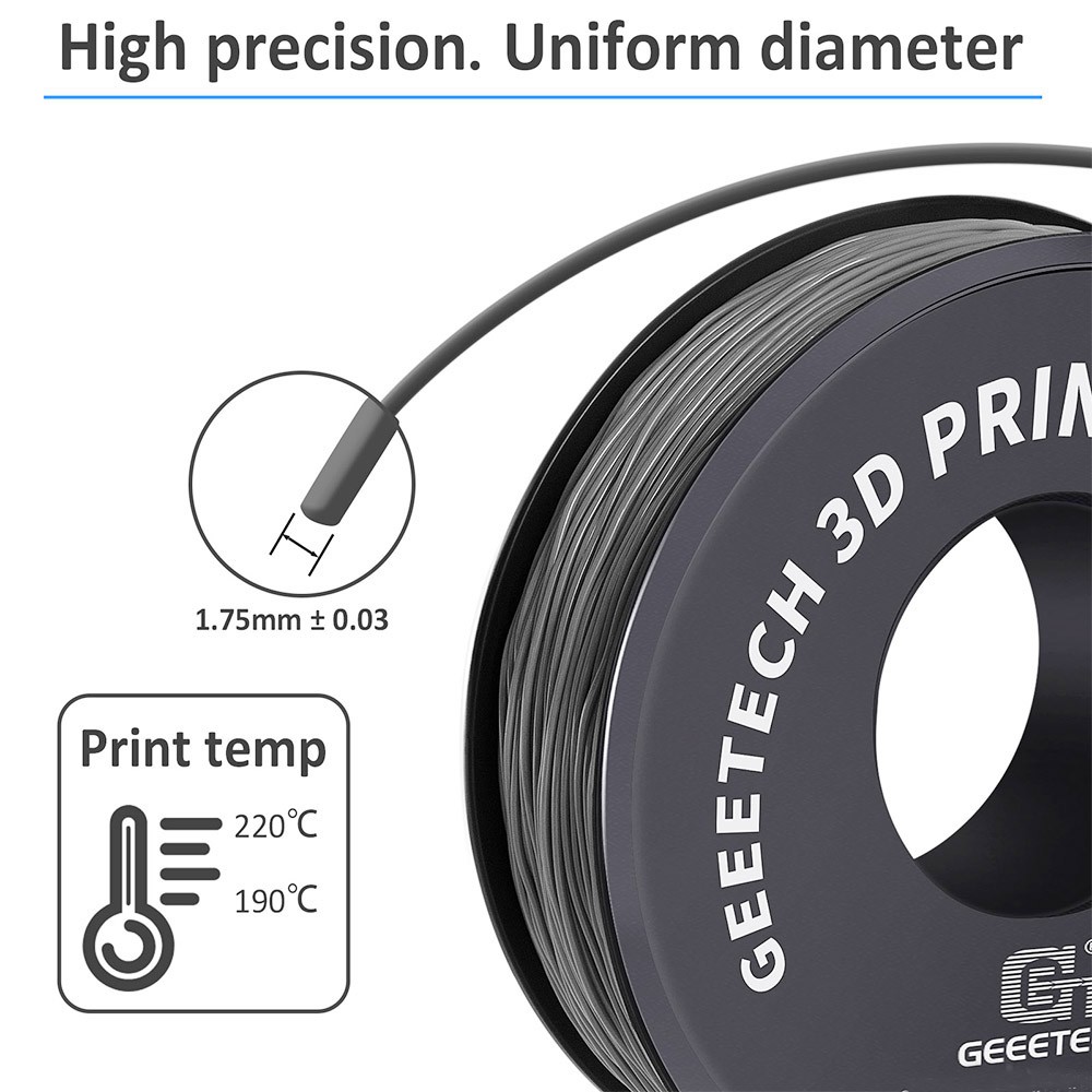 Geeetech TPU Filament for 3D Printer, 1.75mm Dimensional Accuracy +/- 0.03mm 1kg Spool (2.2 lbs) - Grey