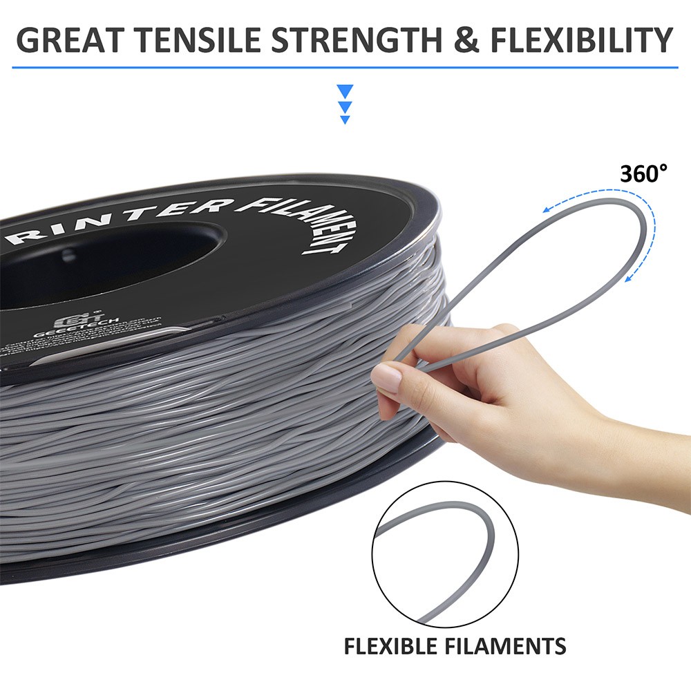 Geeetech TPU Filament for 3D Printer, 1.75mm Dimensional Accuracy +/- 0.03mm 1kg Spool (2.2 lbs) - Grey