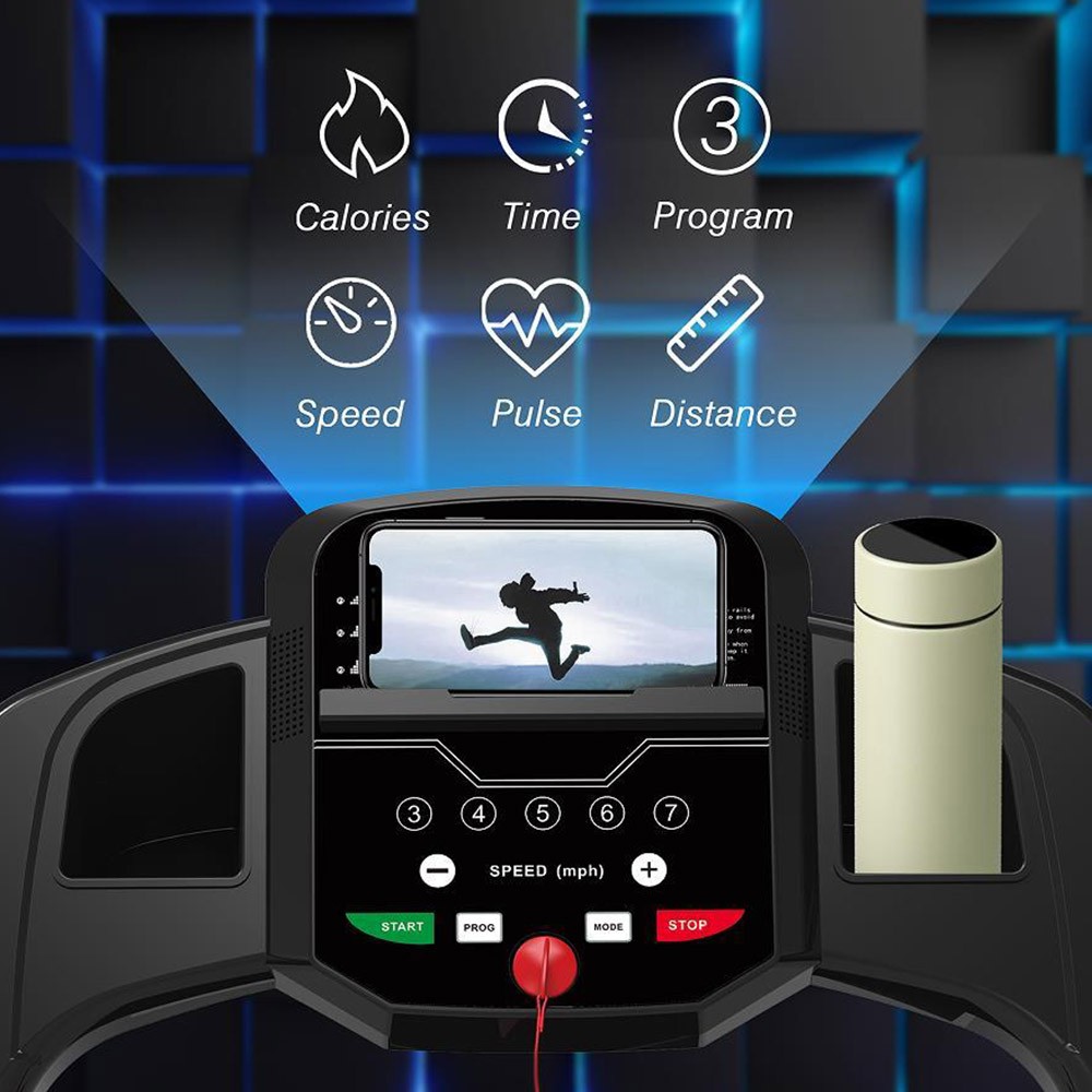 Home Electric Foldable Treadmill, Max 220lbs Capacity, 3 Programs, 1.5HP Power Motor