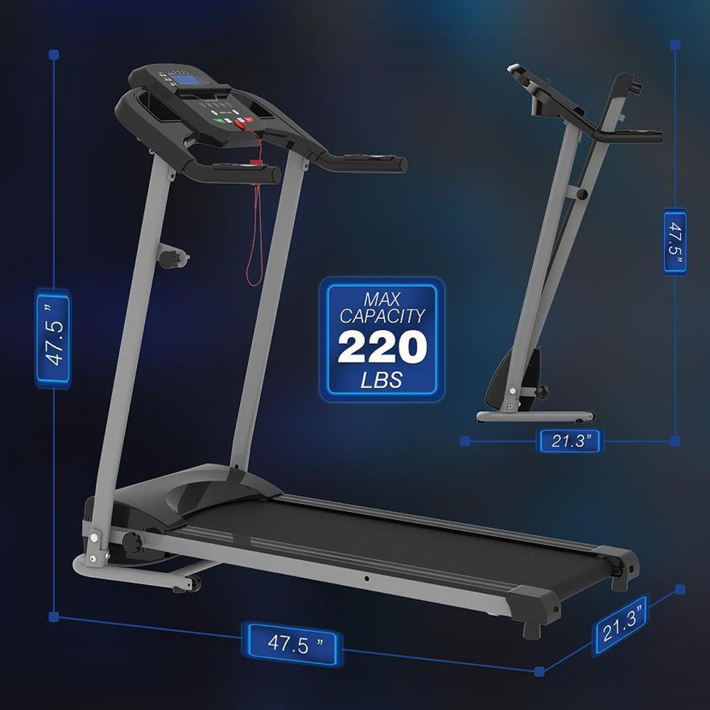 Home Electric Foldable Treadmill, Max 220lbs Capacity, 3 Programs, 1.5HP Power Motor