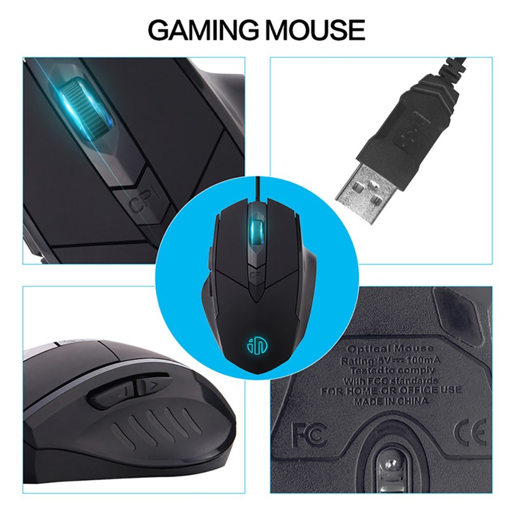 Inphic PW1 Wired Gaming Mouse 6 Keys Macro Definition Glowing Mute Mouse 4000DPI Adjustable