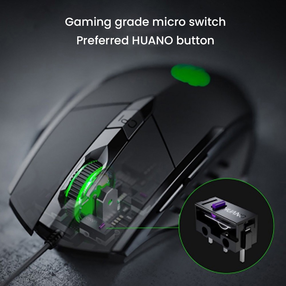 Inphic PW1 Wired Gaming Mouse 6 Keys Macro Definition Glowing Mute Mouse 4000DPI Adjustable