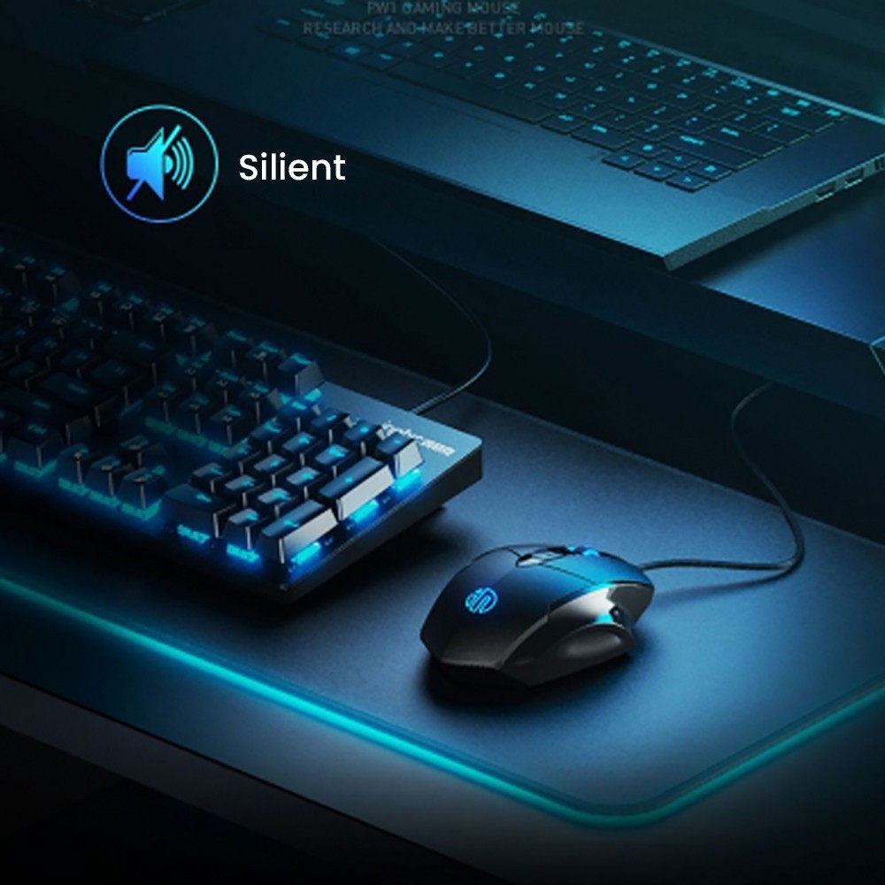 Inphic PW1 Wired Gaming Mouse 6 Keys Macro Definition Glowing Mute Mouse 4000DPI Adjustable