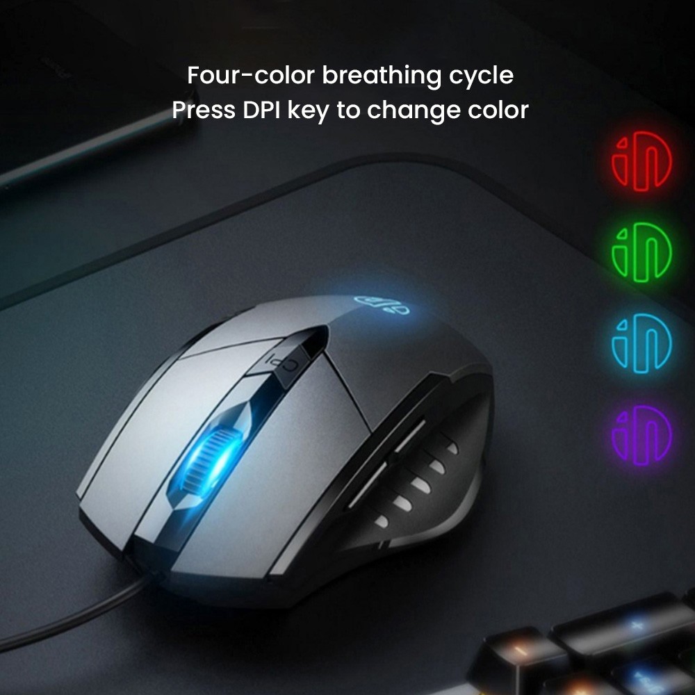 Inphic PW1 Wired Gaming Mouse 6 Keys Macro Definition Glowing Mute Mouse 4000DPI Adjustable