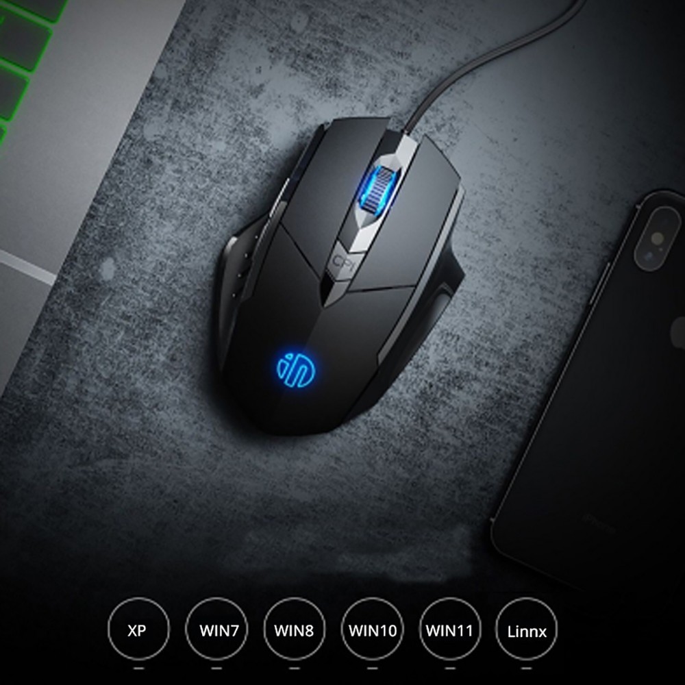Inphic PW1 Wired Gaming Mouse 6 Keys Macro Definition Glowing Mute Mouse 4000DPI Adjustable