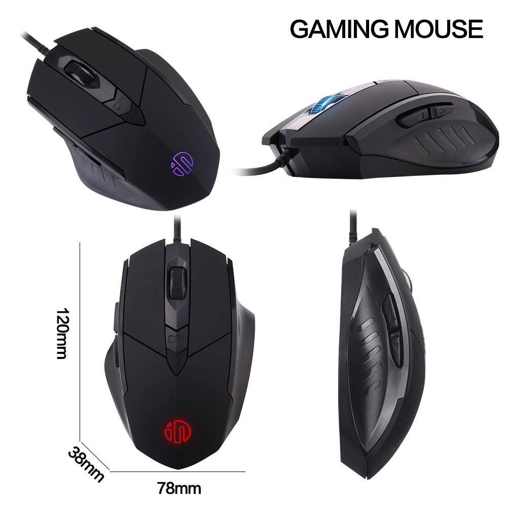Inphic PW1 Wired Gaming Mouse 6 Keys Macro Definition Glowing Mute Mouse 4000DPI Adjustable
