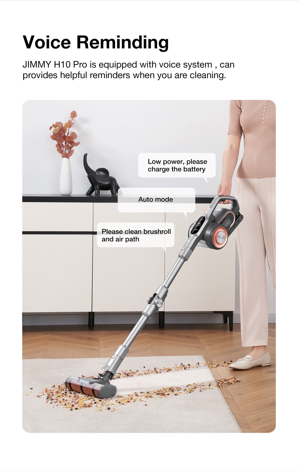 Refurbished JIMMY H10 Pro Flexible Smart Handheld Cordless Vacuum Cleaner 245AW 26Kpa Suction Intelligent Dust Sensor 3000mAH Battery 90min Run Time 600ml Dust Cup LCD Screen with 6 LED Headlights - Silver