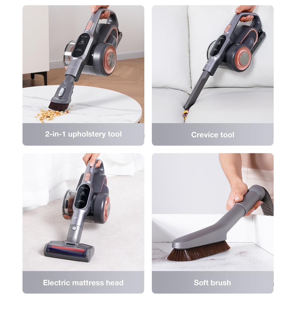 Refurbished JIMMY H10 Pro Flexible Smart Handheld Cordless Vacuum Cleaner 245AW 26Kpa Suction Intelligent Dust Sensor 3000mAH Battery 90min Run Time 600ml Dust Cup LCD Screen with 6 LED Headlights - Silver