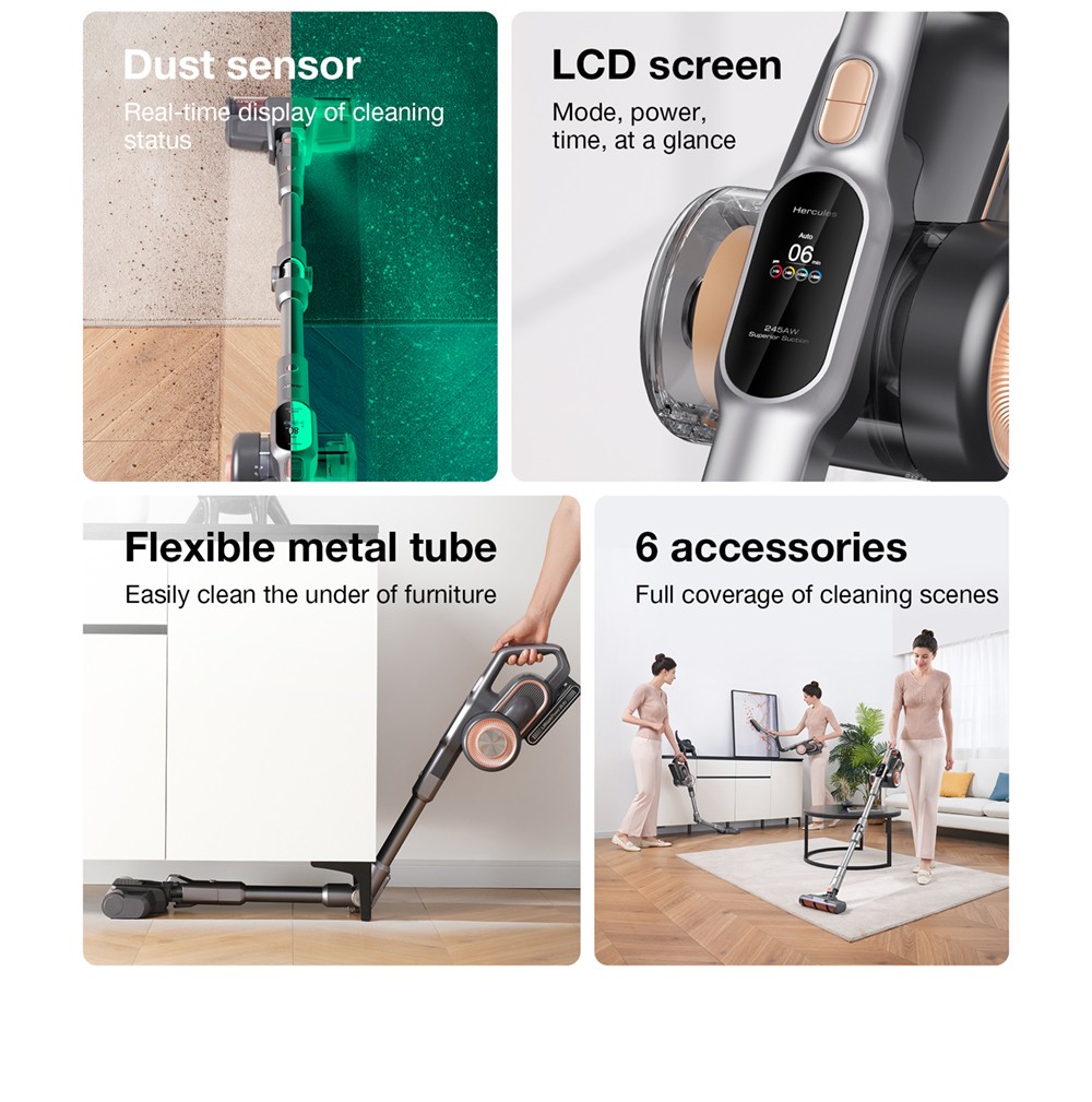 Refurbished JIMMY H10 Pro Flexible Smart Handheld Cordless Vacuum Cleaner 245AW 26Kpa Suction Intelligent Dust Sensor 3000mAH Battery 90min Run Time 600ml Dust Cup LCD Screen with 6 LED Headlights - Silver