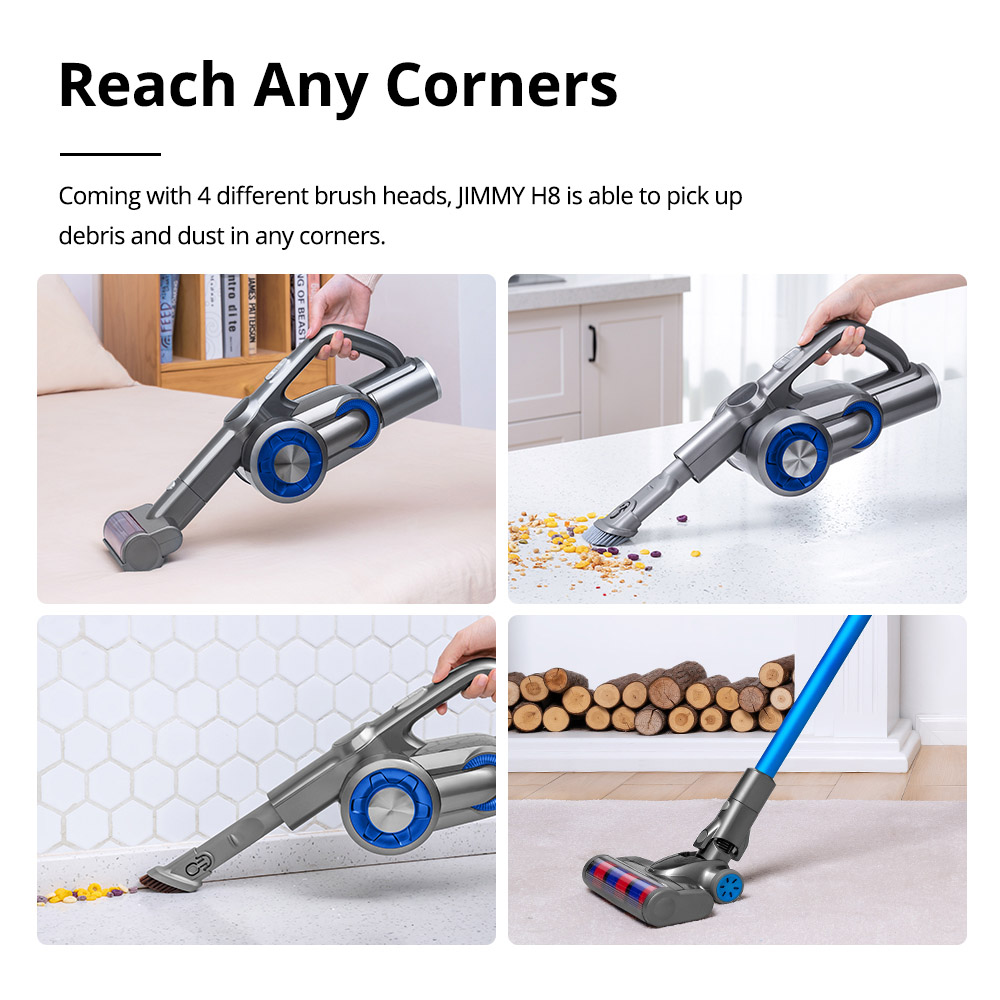 Refurbished JIMMY H8 Lightweight Smart Handheld Cordless Vacuum Cleaner 160AW 25000Pa Powerful Suction, 500W Motor, 60 Minutes Run Time, Auto Power Adjust LED Display Removable Battery Pack Anti-winding Ultra-low Noise for cleaning floors, furniture