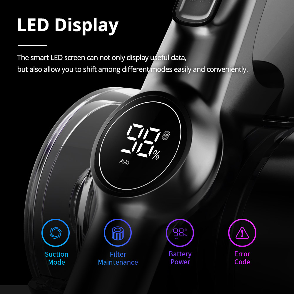 Refurbished JIMMY H8 Lightweight Smart Handheld Cordless Vacuum Cleaner 160AW 25000Pa Powerful Suction, 500W Motor, 60 Minutes Run Time, Auto Power Adjust LED Display Removable Battery Pack Anti-winding Ultra-low Noise for cleaning floors, furniture