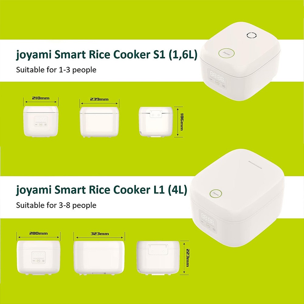 JOYAMI Smart Rice Cooker, 4L 8 Cups Non-Stick Coating Pot, Keep Warm, Preset Mode, LED Display, App Control - White