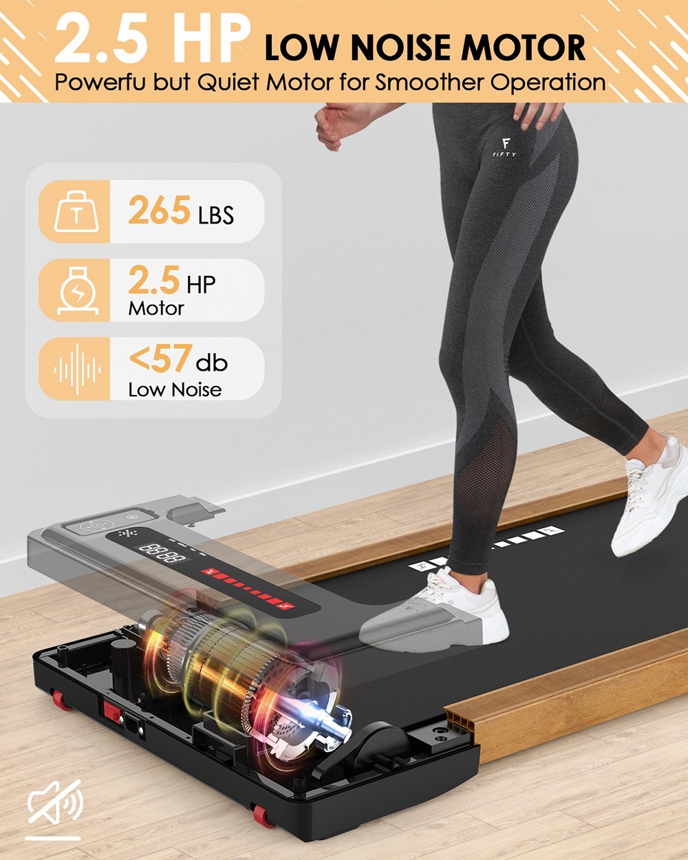 KRD-Q20 2 in 1 Under Desk Treadmill with Bluetooth Music, 2.5HP Motor, 265 LBS Load-Bearing, 1-6KM/H Speed, P1-P12 Program, LED Display, Remote Control
