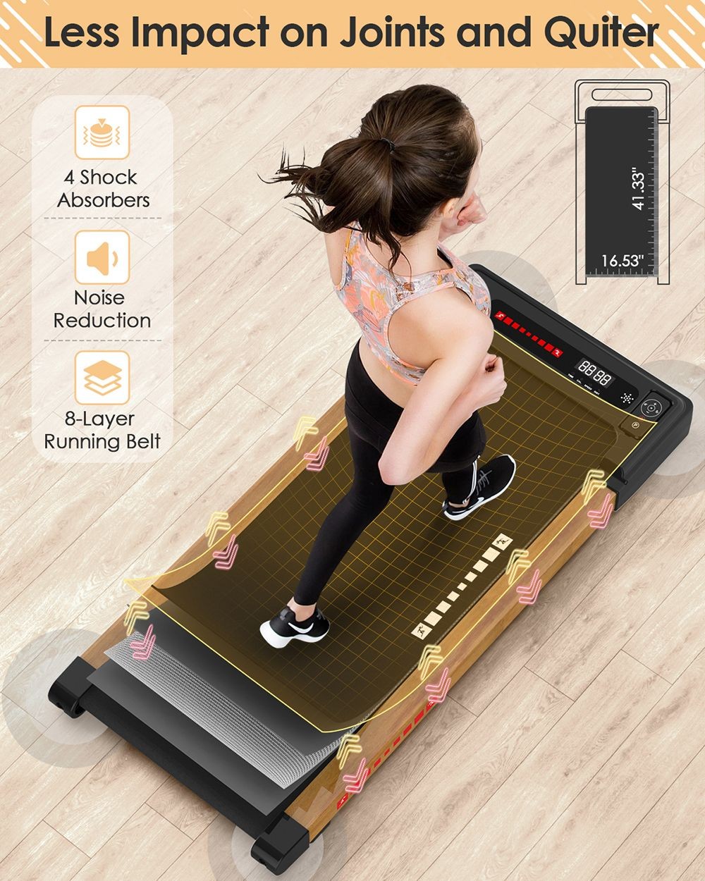 KRD-Q20 2 in 1 Under Desk Treadmill with Bluetooth Music, 2.5HP Motor, 265 LBS Load-Bearing, 1-6KM/H Speed, P1-P12 Program, LED Display, Remote Control