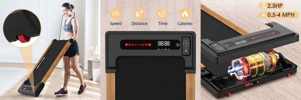 KRD-Q20 2 in 1 Under Desk Treadmill with Bluetooth Music, 2.5HP Motor, 265 LBS Load-Bearing, 1-6KM/H Speed, P1-P12 Program, LED Display, Remote Control