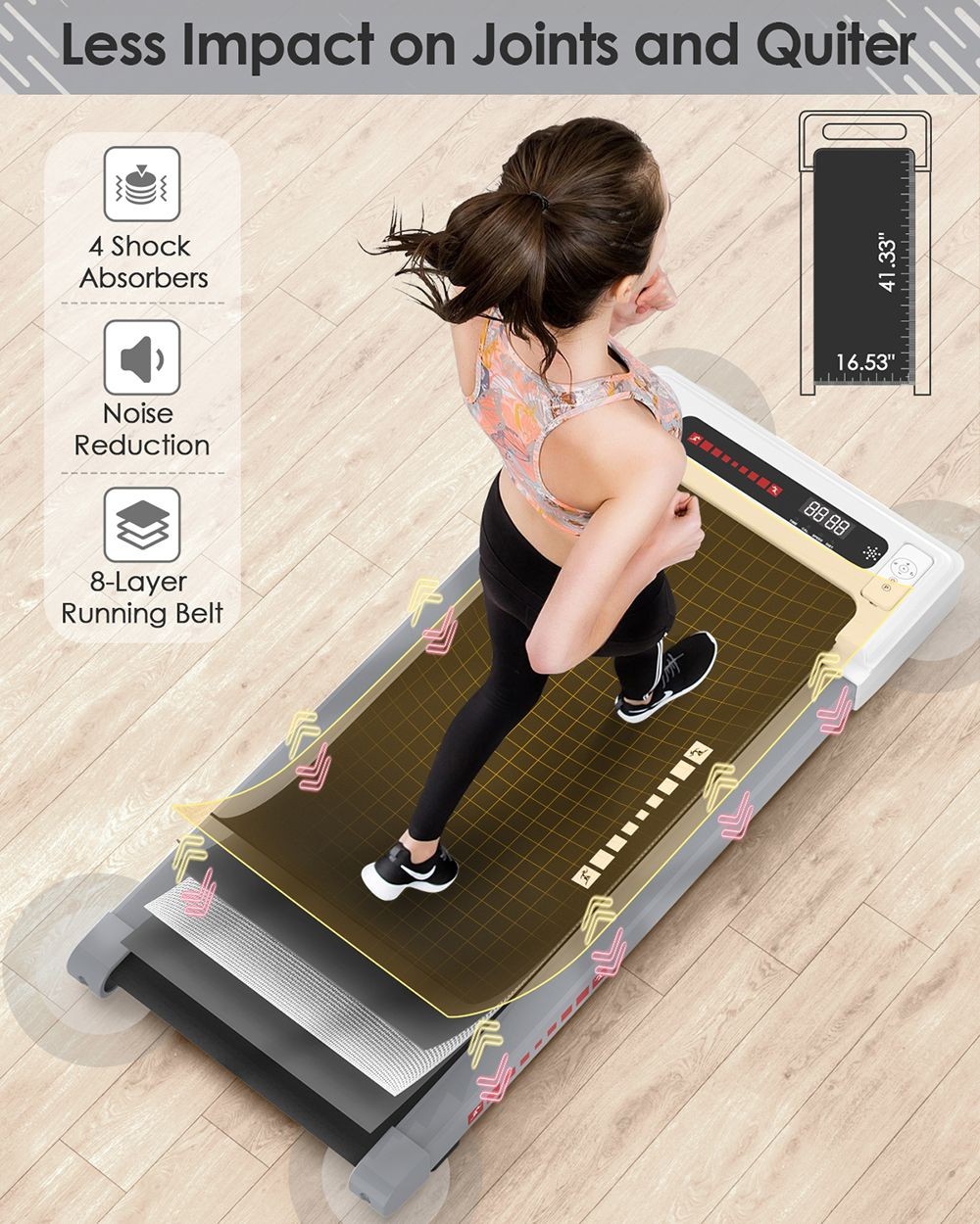 KRD-Q20 2 in 1 Under Desk Treadmill with Bluetooth Music, 2.5HP Motor, 265 LBS Load-Bearing, 1-6KM/H Speed, P1-P12 Program, LED Display, Remote Control