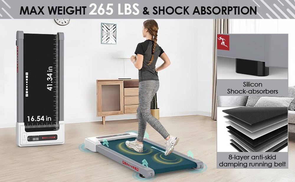 KRD-Q20 2 in 1 Under Desk Treadmill with Bluetooth Music, 2.5HP Motor, 265 LBS Load-Bearing, 1-6KM/H Speed, P1-P12 Program, LED Display, Remote Control