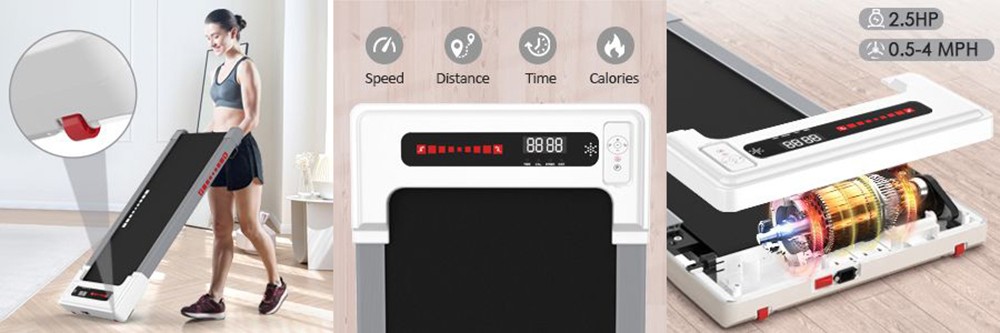 KRD-Q20 2 in 1 Under Desk Treadmill with Bluetooth Music, 2.5HP Motor, 265 LBS Load-Bearing, 1-6KM/H Speed, P1-P12 Program, LED Display, Remote Control