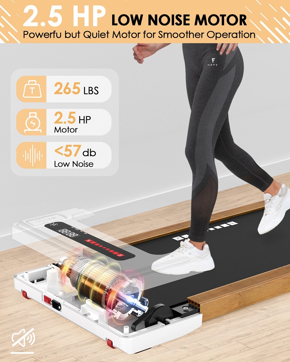 KRD-Q20 2 in 1 Under Desk Treadmill with Bluetooth Music, 2.5HP Motor, 265 LBS Load-Bearing, 1-6KM/H Speed, P1-P12 Program, LED Display, Remote Control
